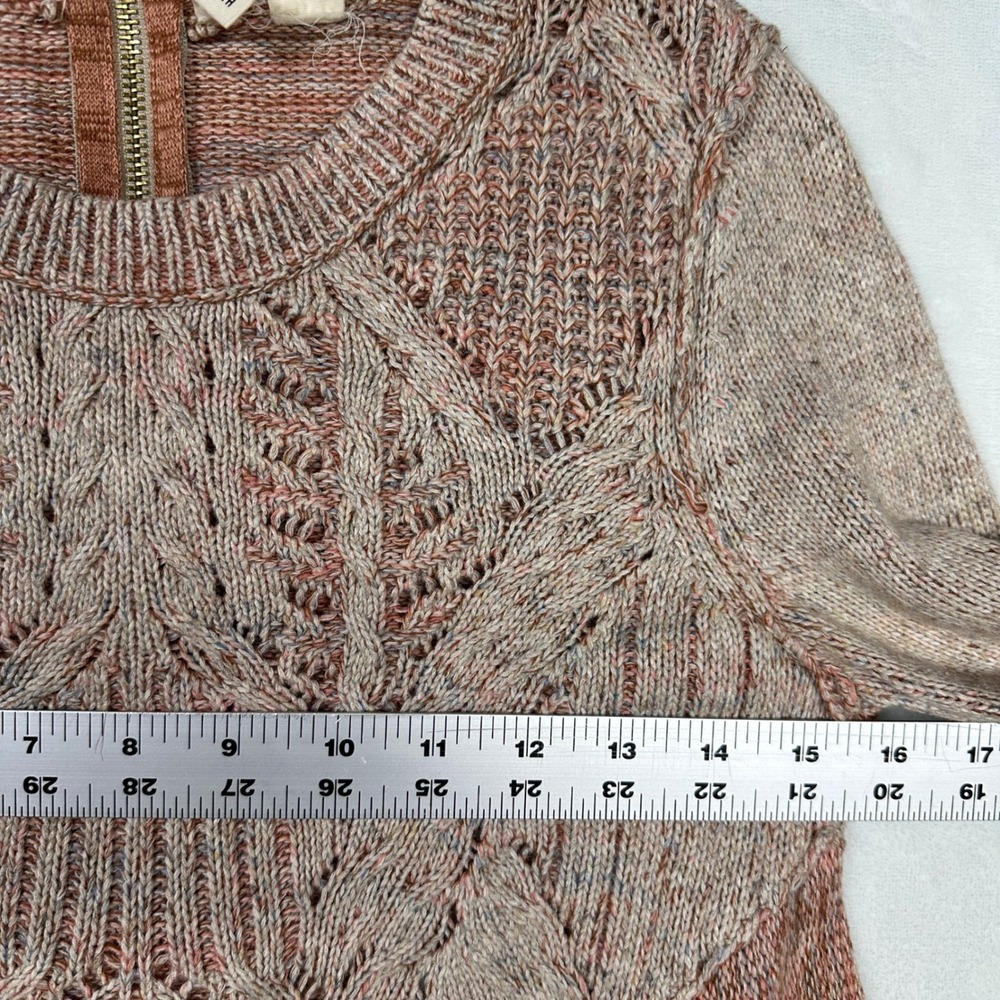 Anthropologie MOTH Anita Cable Knit Sweater Peplum Flare Earth Tone Large Boho - Picture 9 of 12